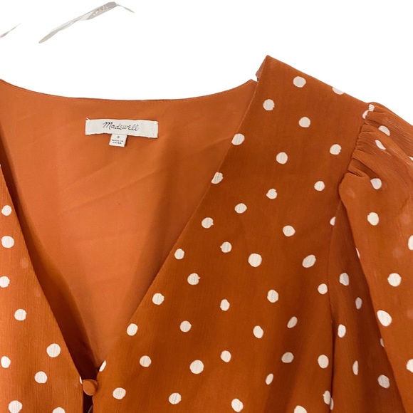 NWT Madewell Smocked Waist Mini Dress Inkspot Dots Brown Polka Dot Pinup Small - Picture 9 of 16